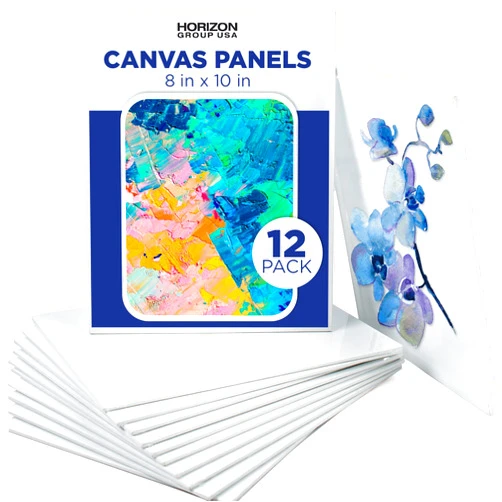 Horizon Group USA 8x10 Canvas Panel Boards Value Pack of 12, Primed, Perfect for Painting Projects, Watercolor, Oil & Acrylic Paints, Paint Canvas for Kids, Students, & Professionals,White