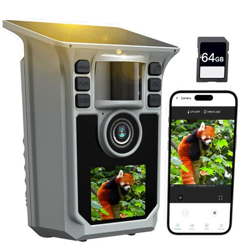 Hrivcam Trail Camera, Forever Power with 5000mAh Solar Charging, 4K 64MP WiFi-Enabled Game Camera, IP67 Waterproof with 64GB Memory Card, Night Vision for Outdoor Wildlife Detection and Monitoring