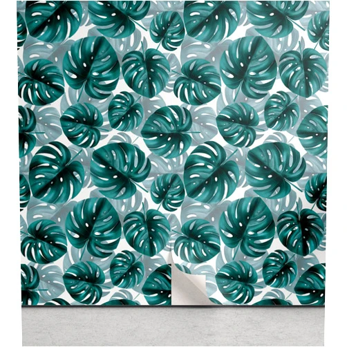 Ambesonne Summer Botanic Peel & Stick Wallpaper for Home, Exotic Tropical Jungle Botanical Monstera Leaves Illustration, Self-Adhesive Living Room Kitchen Accent, 13