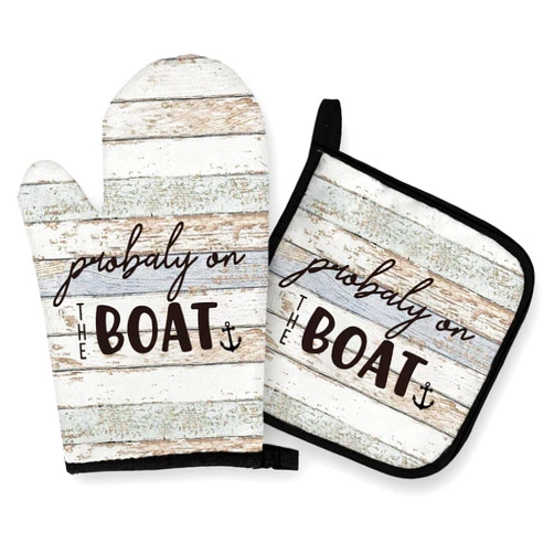 OHSUL Lake House Gifts Oven Mitts and Pot Holders Sets, Lake House Nautical Kitchen Decor Accessories, On The Boat Rustic Lake Themed Heat Resistant Oven Gloves Hot Pads for Kitchen Cooking Baking