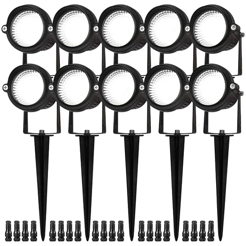 EAGLOD 5W Low Voltage LED Landscape Lights with Connectors,12V~24V Outdoor Spotlight 5000K Daylight Waterproof for Yard Landscape Lighting,Tree Flag Spotlights,Garden Path Lights with Spike (10Pack)