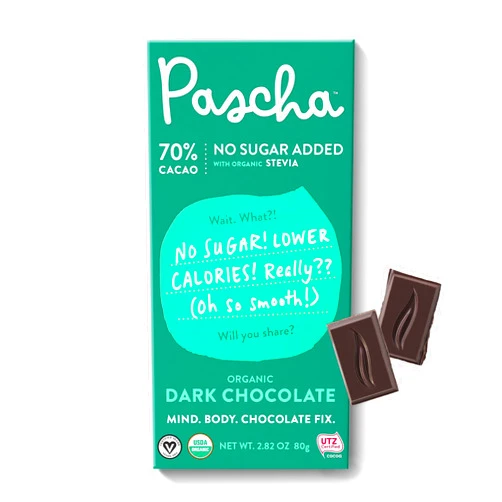 Pascha Organic Sugar-Free 70% Cacao Chocolate Bars, UTZ, Gluten Free, Non GMO, Pack of 5