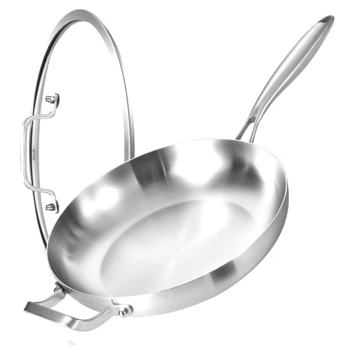LOLYKITCH 12 Inch Tri-ply 18/8 Stainless Steel Frying Pan with Lid and Helper Handle,Skillet,Induction Cooking Pan,Dishwasher and Oven Safe,Detachable Handle.