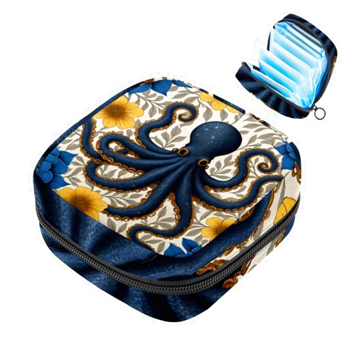 Generic Sanitary Pad Storage Bag, Small Period Pouch, Octopus Reusable Menstrual Pads Organizer Bags, Tampons Holder for Purse for Women Girls Teens, Feminine Care