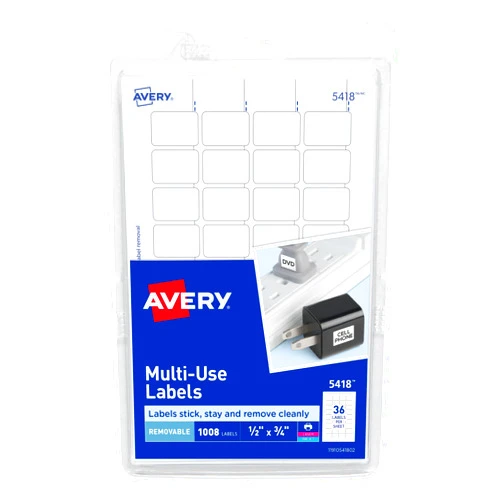Avery Removable Print or Write Labels, White, 0.5 x 0.75 Inches, Pack of 1008 (5418)