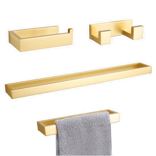 Lairuier Bathroom Hardware Accessories Set, Brushed Gold 4-Piece Bathroom Hardware Set Including Towel Bar,Towel Holder, Toilet Paper Holder, Towel Hook, Stainless Steel Bath Towel Bar Set