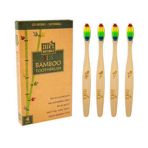 Zeek's Naturals LLC VERSAINSECT C Kids Biodegradable Eco-Friendly Natural Toothbrushes - Pack of 4 - Numbered