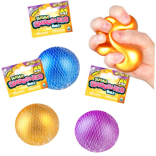 The Orb Factory ORB Curiosities Metallic Sugar Smooshies Balls 3 Pack - Three Shiny Metallic Colored Squishy, Stretchy, Slow Rise Stress Balls - Sugar Water Filled Stress Relief Fidget Toys for Kids and Adults