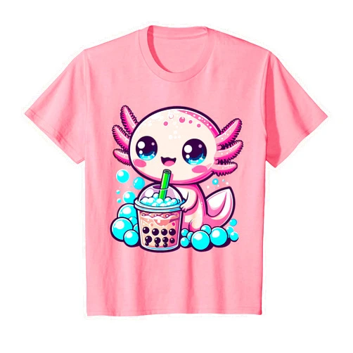 Bobalotl Kawaii Axolotl Drinking Boba Tea Kids Axolotl Bubble Boba Tea Anime Cut Kawaii Axolotl T-Shirt