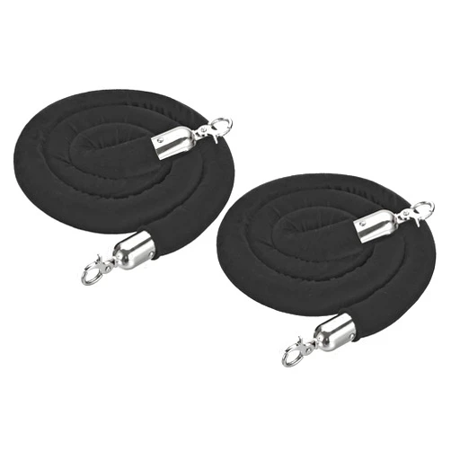 PATIKIL 5 Feet Black Velvet Stanchion Rope, 2 Pack Crowd Control Barrier Rope with Snap Hooks for Posts Stand Queue Divider of Hotel Theater, Silver