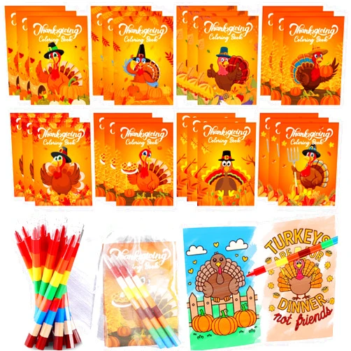 HABDJILTY 72 Pcs Thanksgiving Mini Coloring Books, Fall Coloring Book with Pens Bulk Turkey Harvest Birthday Goodie Bag Fillers for Thanksgiving Party Favors Classroom Art Activities Holiday Gifts
