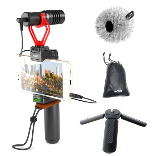 Movo Smartphone Video Rig with Tripod, Shotgun Microphone, Grip Handle, Wrist Strap Compatible with iPhone, Android and other Smartphones - Perfect for Tik Tok or Vlogging Equipment