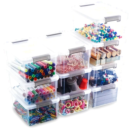 ITYLIFE CITYLIFE Citylife 1.3 QT 10 Pack Small Storage Bins Plastic Storage Container Stackable Box with Lids for Organizing, Clear White