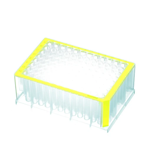 Eppendorf 951032824 DNA LoBind Deepwell Plate with 96 Wells, 1000 microliter Volume, Yellow Border (Pack of 20)