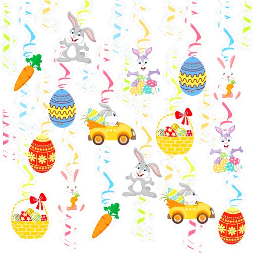 Licidecopai Easter Party Hanging Swirls Decoration, 30 pcs NO DIY Easterday Foil Swirl Ceiling Decor with Bunny,Easter Eggs,Carrots for Home Office School Spring Celebrations Party Supplies
