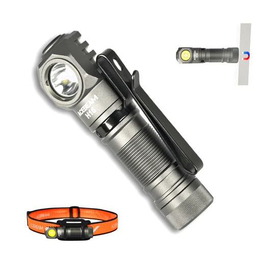 ACEBEAM H16 1000 High Lumens Rechargeable Led Headlamp, EDC AA Right Angle Flashlight, Pocket Mini Small Flashlight with Clip for Camping, Running, with Headband kit(Cool White 6500K)