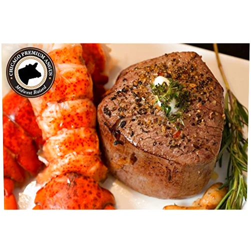 CHICAGO STEAK COMPANY DELIVERING THE WORLDS FINEST BEEF Chicago Steak Company - Chicago Steak & Fresh Seafood Gourmet Dinner- Indulge in this Surf & Turf Delight Steak Set –Includes 2 Delicious Wet Aged Filet Mignon Steaks & 2 Cold Water Lobster Tails Delivered Fresh to You
