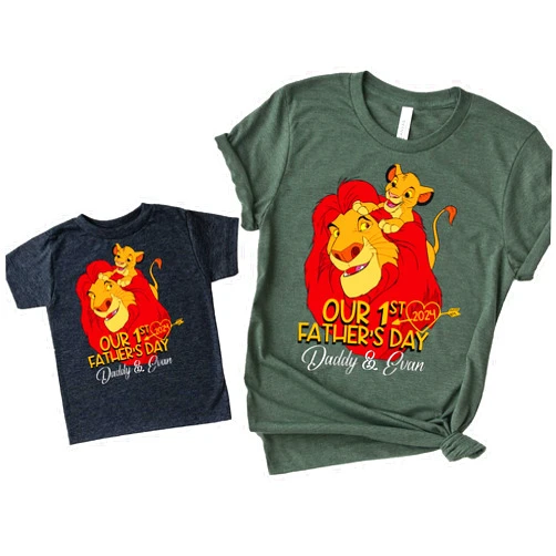Handmade Our First Father's Day Together Shirt, First Fathers Day Personalized Matching Set, Dad & Baby Lion Tee, Father's Day Baby Gift