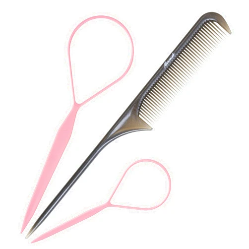 Marcoido Hair Loop Tool Set,Topsy Tail Hair Tools with 1Pcs Vivid Rat Tail Comb 2Pcs French Braid Tool Loop for Hair Styling Pink (Pink B)