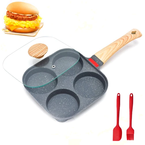 MIHUNTER 4-Cup Aluminum Nonstick Egg Pan with Lid, Suitable for Gas Stove & Induction Cookware