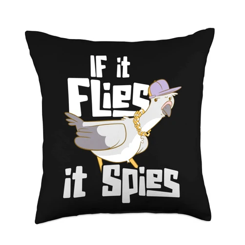 Birds With A Stout Body Or Small Animal Lover If It Flies It Always Spies Flying Animal Pigeon Throw Pillow, 18x18, Multicolor