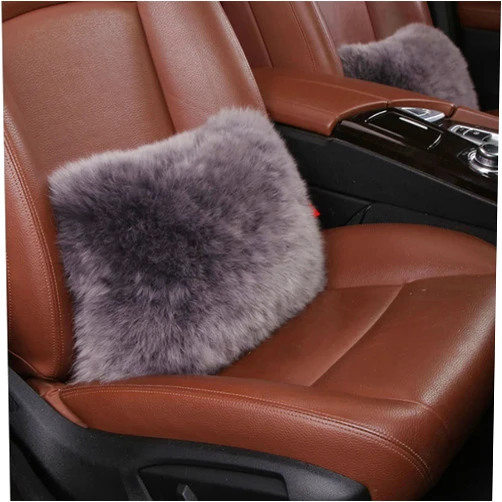SPANICE Car Lumbar Pillow for Women Furry Wool Car Auto Lumbar Support Cushion Crystal Car Interior Accessories Decor (Gray)