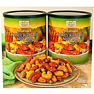 Savanna Orchards Gourmet Honey Roasted (2 PACK) Nut Mix - Cashews, Almonds, Pecans and Pistachios (30oz Each Can