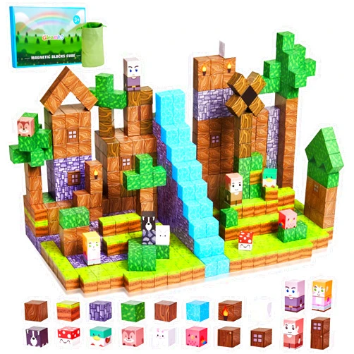Gleamkid 123PCS Magnetic Blocks - Forest Castle Theme Magnetic Blocks Building Toys, Toddler Magnet Toys STEM Building Game Sensory Gift for Kids Ages 3 4 5 6 7 8 9+ Boys Girls Birthday Gifts