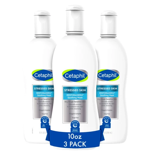 Cetaphil RESTORADERM Soothing Wash, 10 floz Pack of 3, Soothes Dry, Stressed Skin, Hypoallergenic, Soap & Paraben Free, National Eczema Association Endorsed, Dermatologist Recommended
