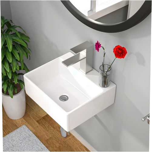 Kichae Wall Mount Hung Small Vessel Sink - Kichae Bathroom Corner Floating Sink Rectangle 13