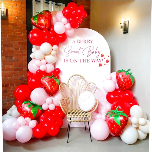 GIZIUXNE 120pcs Strawberry Balloon Arch Garland Kit, Red and Pink Balloons with 27inch Strawberry Foil Balloons for Sweet One Berry First Birthday Baby Shower Strawberry Party Decorations
