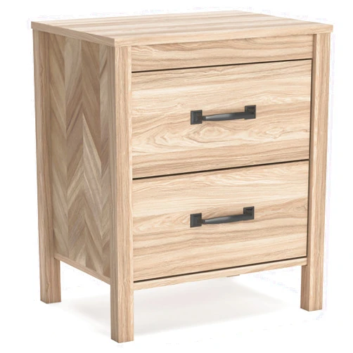 Signature Design by Ashley Battelle Mid-Century Modern 2 Drawer Nightstand with Chevron Pattern, Light Brown