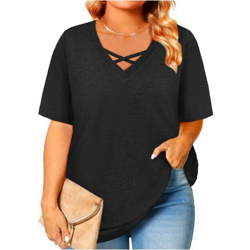 Gloria&Sarah Plus Size Tops for Women Summer Trendy Criss Cross Shirts Oversized Casual Loose Fit Tunic Tops