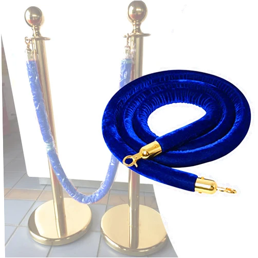 BIBOYA Blue Velvet Stanchion Rope Crowd Control Barrier, Commercial Queue Hanging Rope w/Gold Hooks, Hanging Ropes for Exhibition/Theater