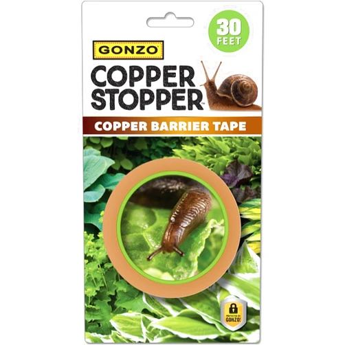 GONZO Copper Stopper Slug and Snail Barrier Tape 30 Feet - Non-Toxic Slug & Snail Repellent - Pet Safe - Plant Guards for Potted Plants - Pack of 1