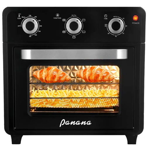 Panana Compact Airfryer Toaster Oven, 1400W 21QT with 6-in-1 Multifunctions and Wide Temperature Range, Air Fryer Oven with 60-Minute Timer/Auto-Off, Stainless Steel Countertop Oven (Black)
