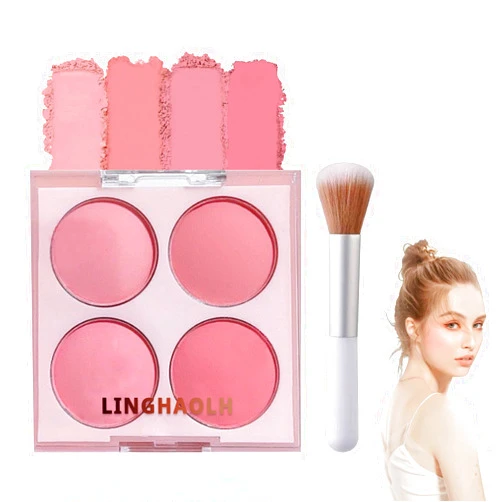 LingHaoLH 4 Colors Blush Palette for Cheeks,Face Matte Contour Blush Makeup Palette,Buildable Shimmer Facial Cheek Blusher Shades,Blendable Cosmetic Makeup Blush with Blush Brush 01