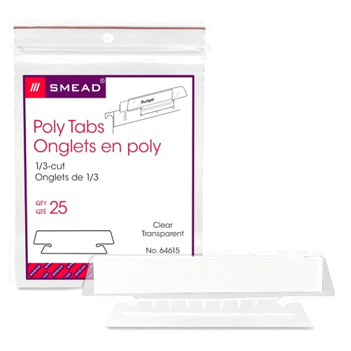 Smead Poly Tab 1/3 Cut, Clear, 25 Per Pack (64615)