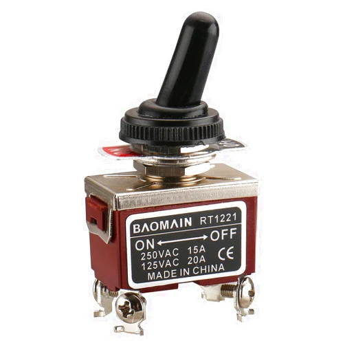 Baomain Toggle Switch RT1221 AC 250V 15A Amps DPST On/Off 2 Position 4 Screw Terminals with Waterproof Boot (1PCS)