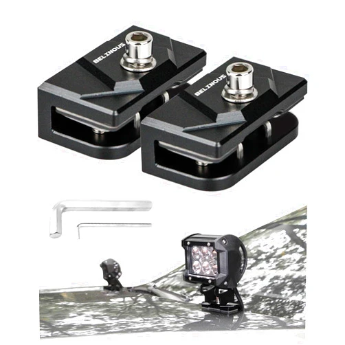 Belinous Hood Light Mounting Bracket, 2PCS Ditch Light Brackets for Led Light Bar Work Light Pillar Pod, Hood Hinge Light Bracket for Truck SUV Cars, Aluminum Alloy Clamp Holder No Drilling (Black)