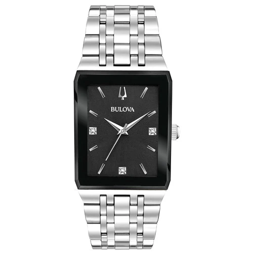 Bulova Men's Modern Quadra Stainless Steel 3-Hand Quartz Watch, Diamond Dial