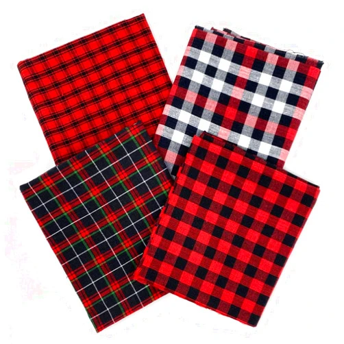 JCS Set of 4 Fat Quarters, Lodge Red & Black Assorted Plaid Gingham Homespun Cotton Fabric Bundle by JCS