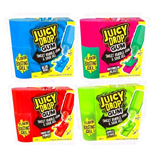 LYZA'S SWEETS & TREATS Juicy Drop Gum with Sour Gel Applicator - Pack of 4 by Lyza's Sweets & Treats
