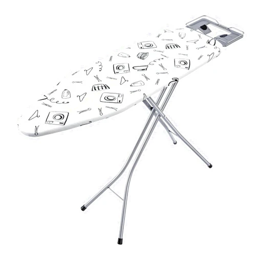 BKTD Adjustable Ironing Board with Iron Rest, Foldable Metal Sturdy Lightweight Iron Board with Multiple Layered Heat Resistant Cover, Easy to Use and Store, Stylish Black and White Cartoon Pattern.