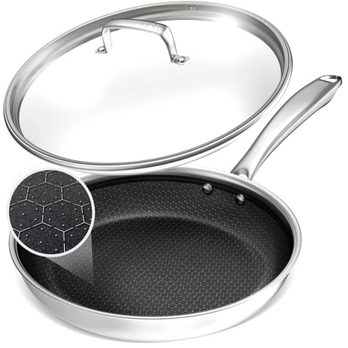 Home Hero LuxeClad Non Stick Frying Pans - Dishwasher and Oven Safe Skillet - Induction Ready, Compatible with All Cooktops Frying Pan - Hybrid Frying Pans Nonstick with Lid (Stainless Steel 12-Inch)