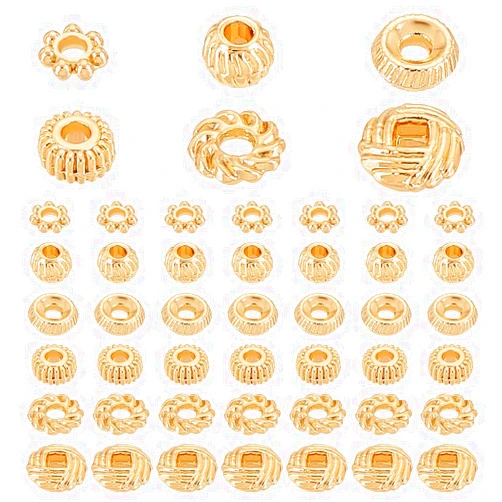 PH PandaHall 300PCS Gold Spacer Beads 6 Style Alloy Jewelry Bead Charm Spacers Wreath Beads Rondelle Disc Loose Beads for Jewelry Making DIY Bracelets Necklace and Crafting