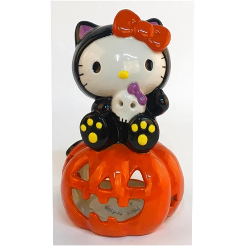 Blue Sky Clayworks Hello Kitty Halloween Tealight Holder, 6.75-inch Height, Tabletop Decoration, Black and Orange, 23567