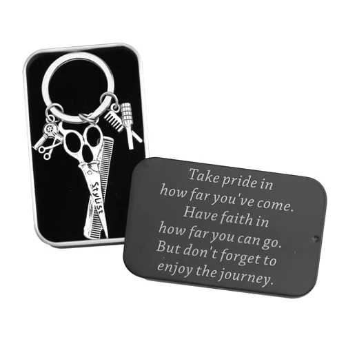 FUSTMW Hairdresser Keychain Stylist Gift Hair Stylist Keychain Scissor Comb Hairdryer Charm Pendant Barber Gift