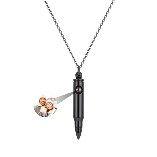 Yrozvw Personalized Photo Projection Bullet Pendant Necklace Custom Picture Pendant Necklace Memory Pendant Birthday Gift Personalized Men's I Love You Necklace 100 Languages
