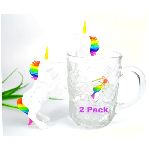 ARTIWARE 2 pcs in 1 box Unicorn Shape Set of 2 Tea Infuser Loose Leaf Strainer Herbal Fruit Tea Filter Diffuser Food Grade Silicone in Rainbow & White Lot of 2